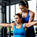 **
A professional female personal trainer in athletic wear, assisting a fully clothed client with a weightlifting exercise in a modern gym setting, appropriate content, safe for work, perfect anatomy, correct proportions, family-friendly, high quality.
**