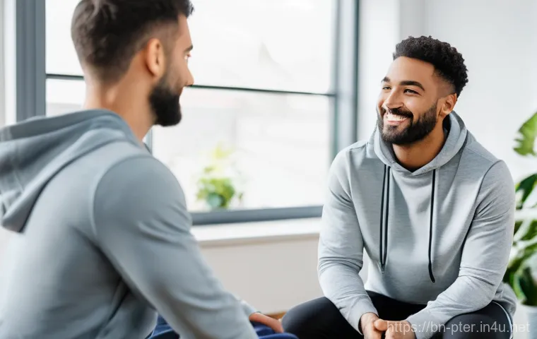 퍼스널트레이너와 협업 가능한 직업군 - **Image Prompt: Guided Movement for Recovery and Strength**
    In a well-lit, professional physical...