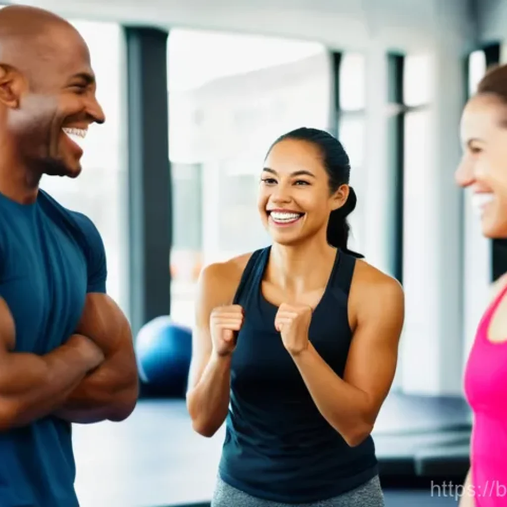 퍼스널트레이너 고객 피드백 수집 방법 - **Prompt:** A dynamic, mid-shot image featuring a diverse group of 4-5 happy and fit individuals (me...