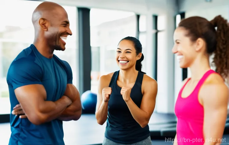 퍼스널트레이너 고객 피드백 수집 방법 - **Prompt:** A dynamic, mid-shot image featuring a diverse group of 4-5 happy and fit individuals (me...